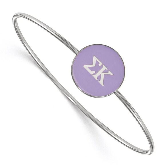 Sterling Silver Sigma Kappa Purple Enamel Greek Bangle - 7 in. - Picture 1 of 3